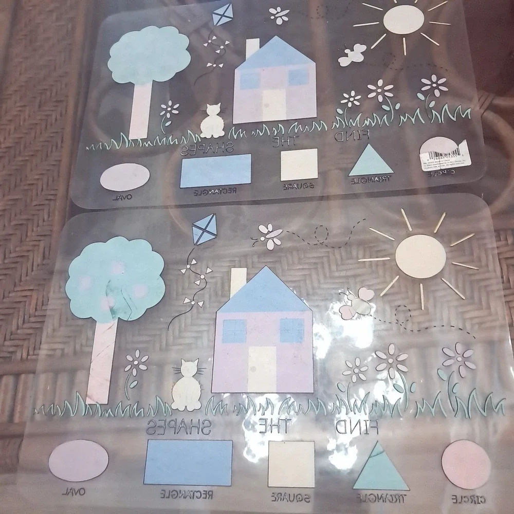 Kids Placemats set 2 Find the Shapes clear learning‎ mats Joann's Vintage 2003